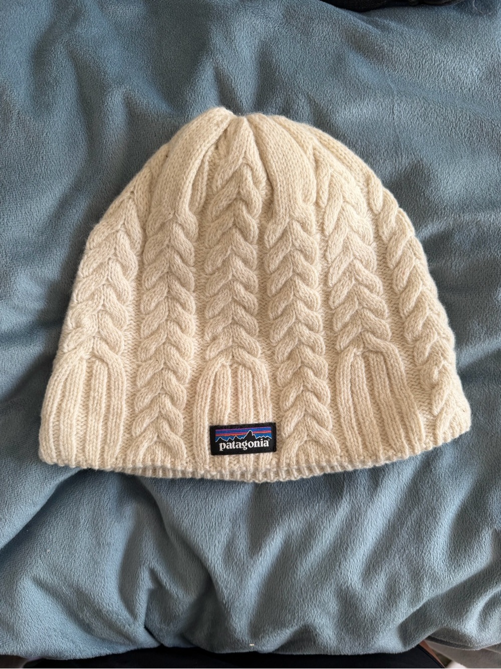 Patagonia Cream Cable Knit Beanie